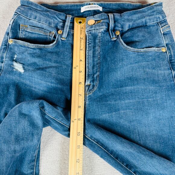 Good American Jean Women 6/28 Medium Wash Blue Denim Good Legs Skinny Distressed - Picture 14 of 15
